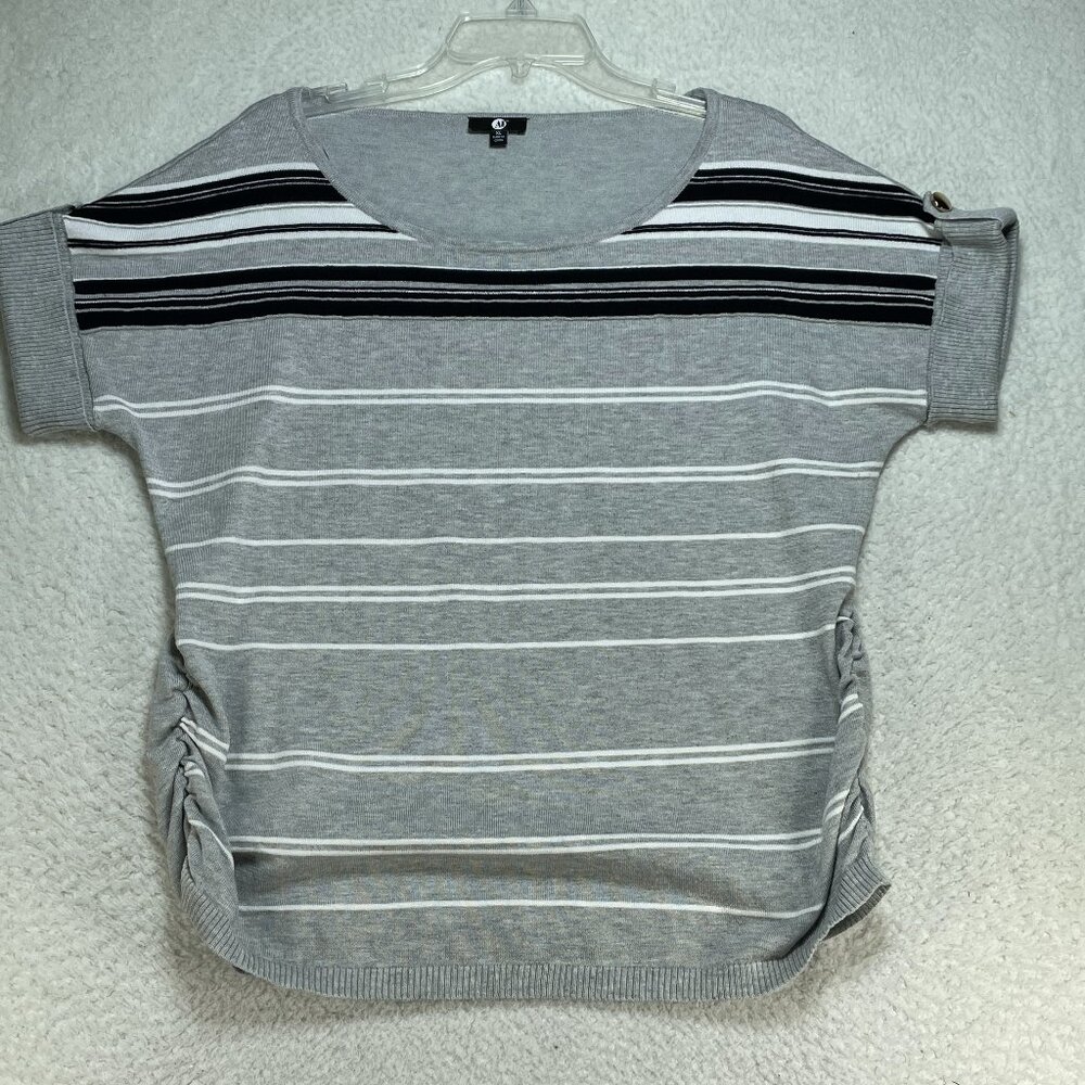 A & I  Sweater Women's Size XL Gray Striped Scoop Neck Cuffed Sleeves
